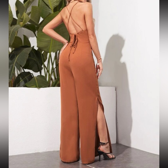 Luxe crisscross open back slit thigh cami jumpsuit - Picture 6 of 12